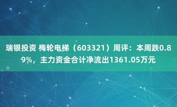 瑞银投资 梅轮电梯（603321）周评：本周跌0.89%，主力资金合计净流出1361.05万元